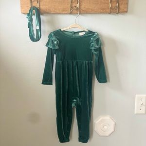 Cat and Jack green velvet onesie